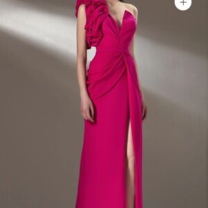 MNM Couture Fuchsia One-Shoulder Dress Gown K3904 - New without tags